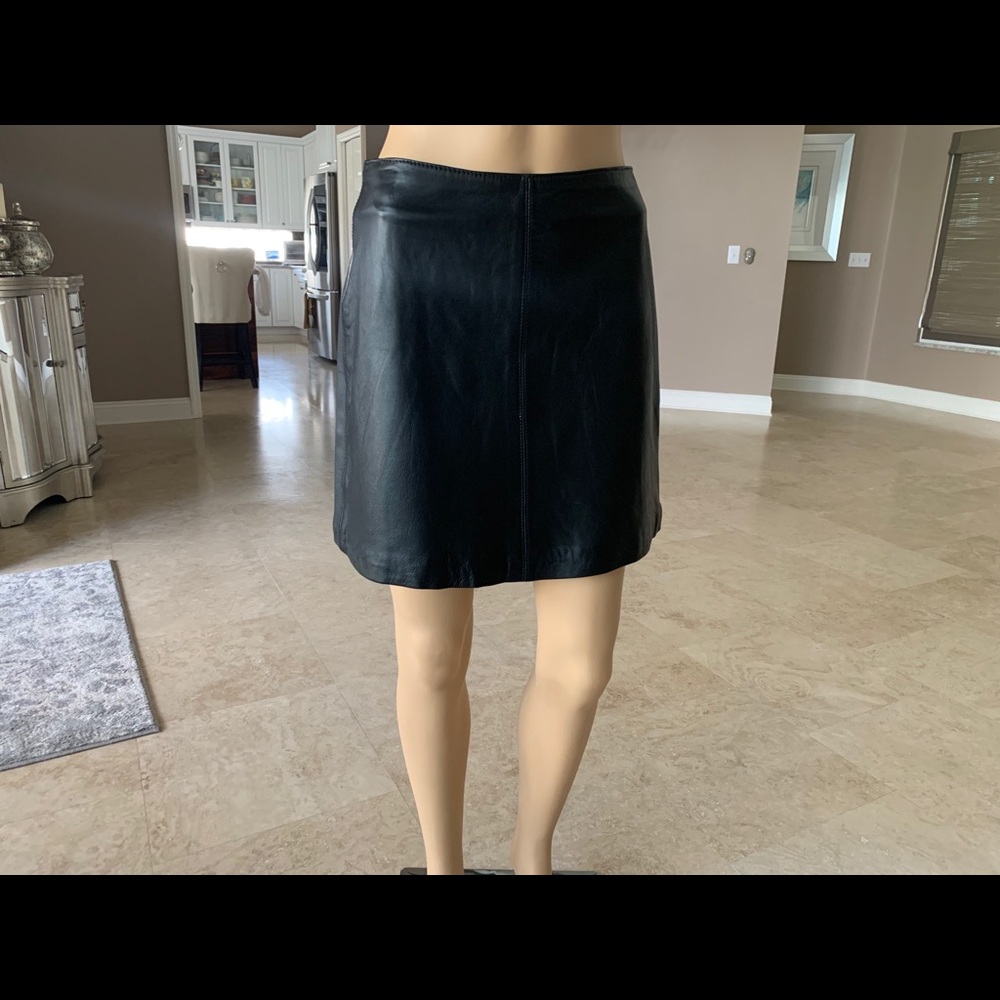 Black leather mini skirt